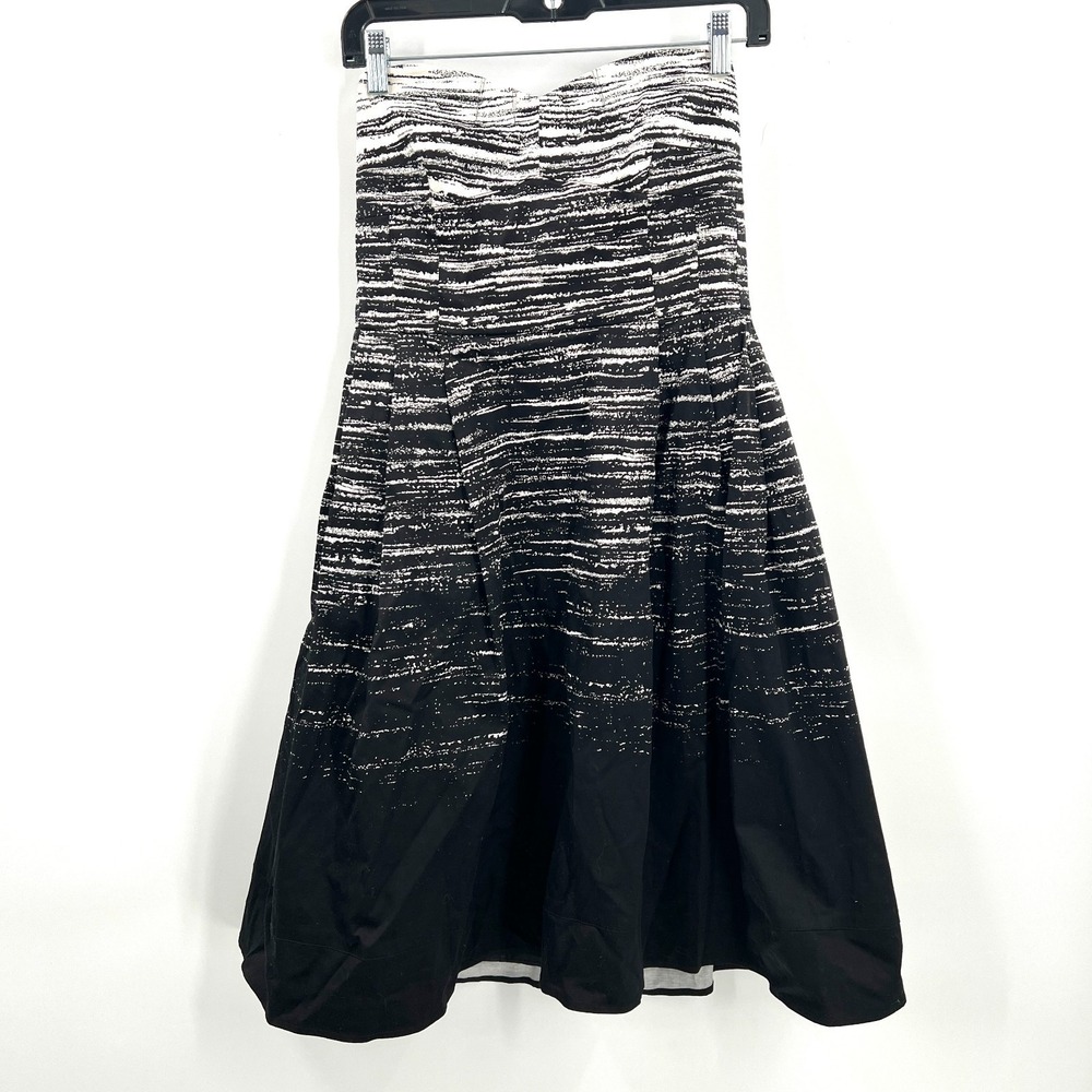 Calvin Klein strapless‎ sweetheart fit & flare party dress black white pleated 6
